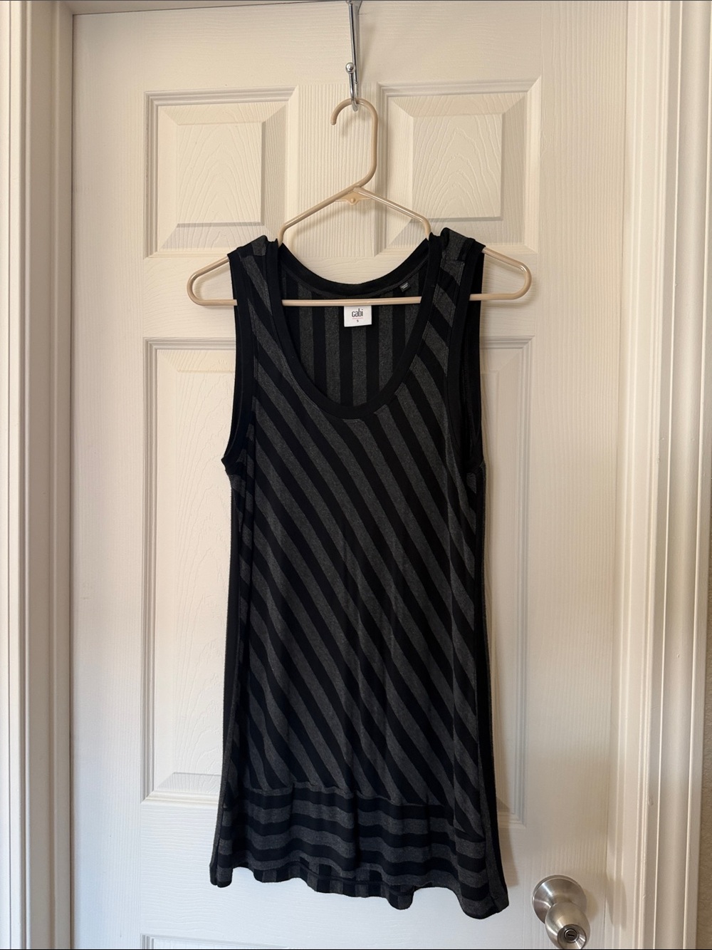 CAbi Black and Charcoal Diagonal Stripe Sleeveless Tank